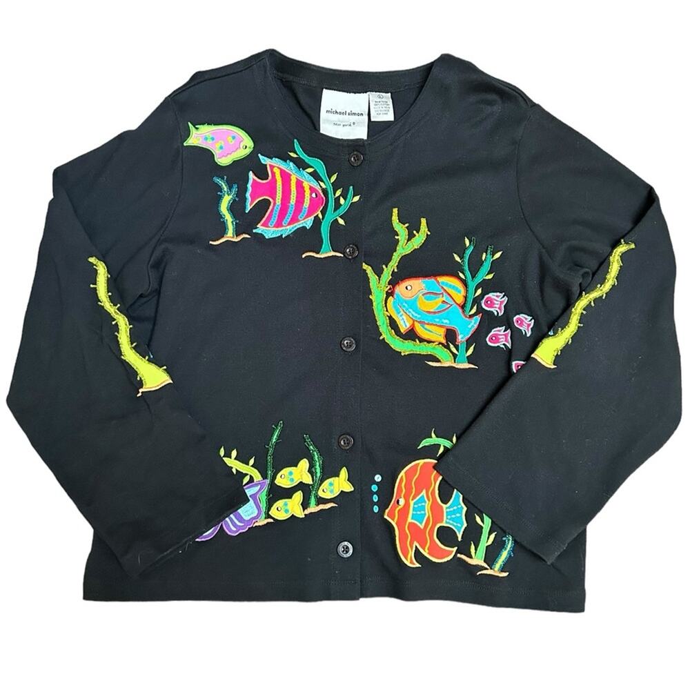 Michael Simon Sequin Fish Button Up Top Large - image 1